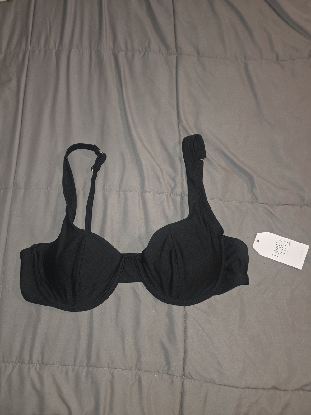 Time and Tru Black Underwire Bikini Top with Adjustable Straps